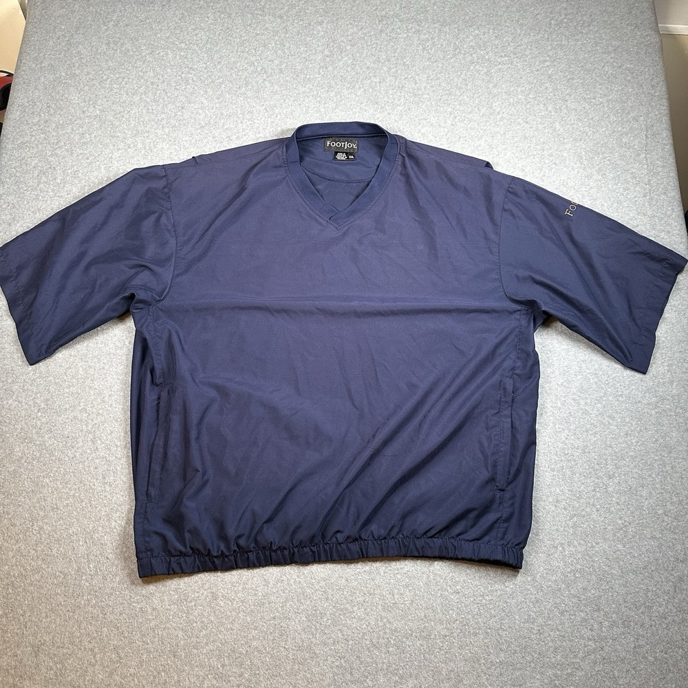 FootJoy Navy Golf Windbreaker Pullover XXL V-Neck Lightweight Short Sleeve